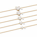 Bracelet AMORA en or jaune 18 carats avec diamant taille cœur – comparaison des tailles de 0,25 à 2 carats