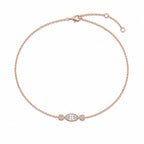 Bracelet NINA en or rose avec diamant central taille marquise et deux diamants ronds sur chaîne fine