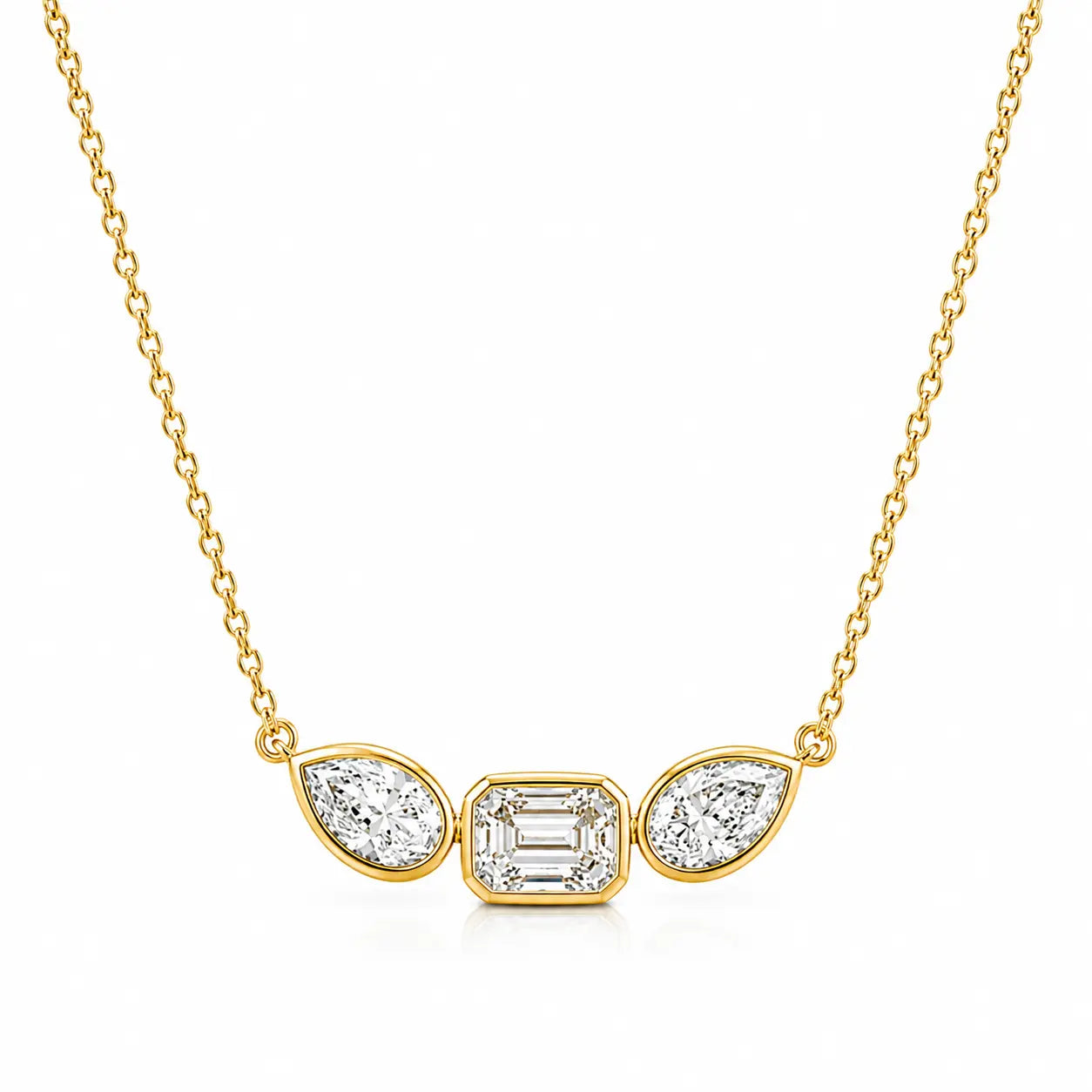 Collier double diamant poire et émeraude
