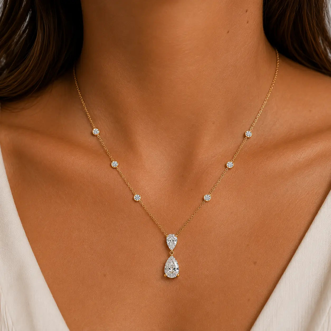 collier double diamants avec petit diamant