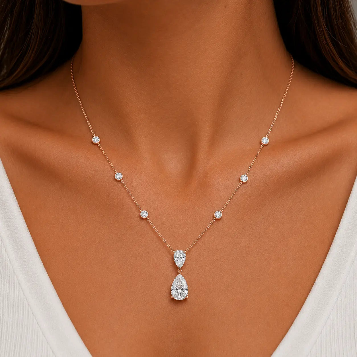 collier double diamants avec petit diamant