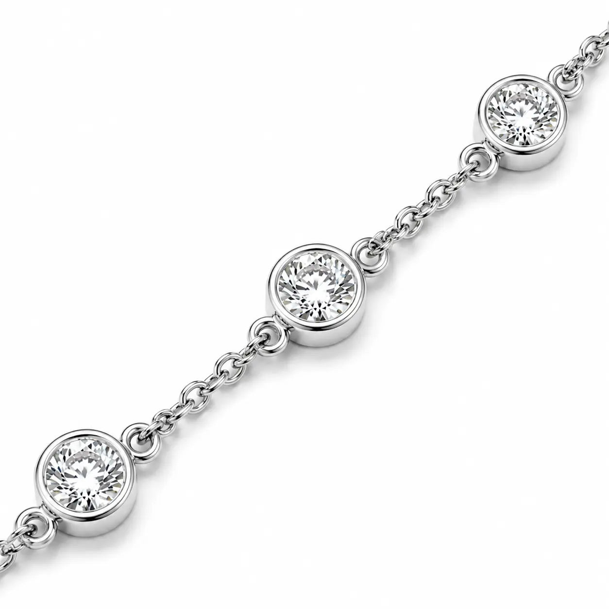 Détail des diamants ronds sertis clos du bracelet Éclat en or blanc