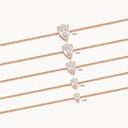 Bracelet LEANNA en or rose 18 carats – comparatif des tailles de diamant poire de laboratoire : 0.25ct, 0.50ct, 1.00ct, 1.50ct et 2.00ct