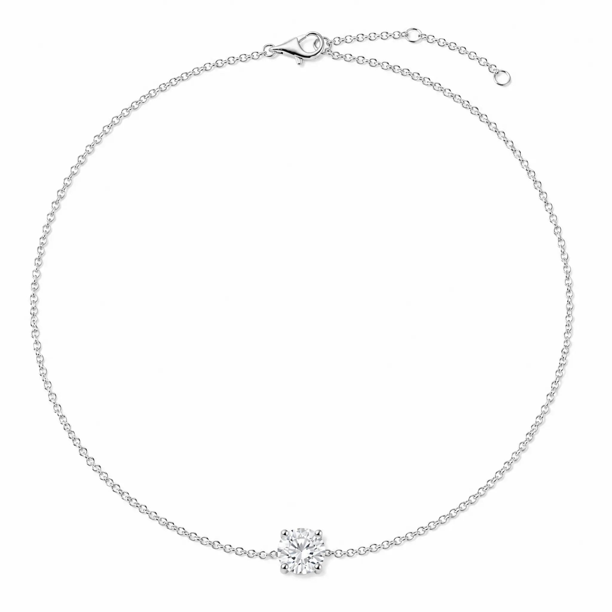 Bracelet SAONA en or blanc 18 carats avec diamant rond de laboratoire – vue complète avec chaîne ajustable et fermoir mousqueton