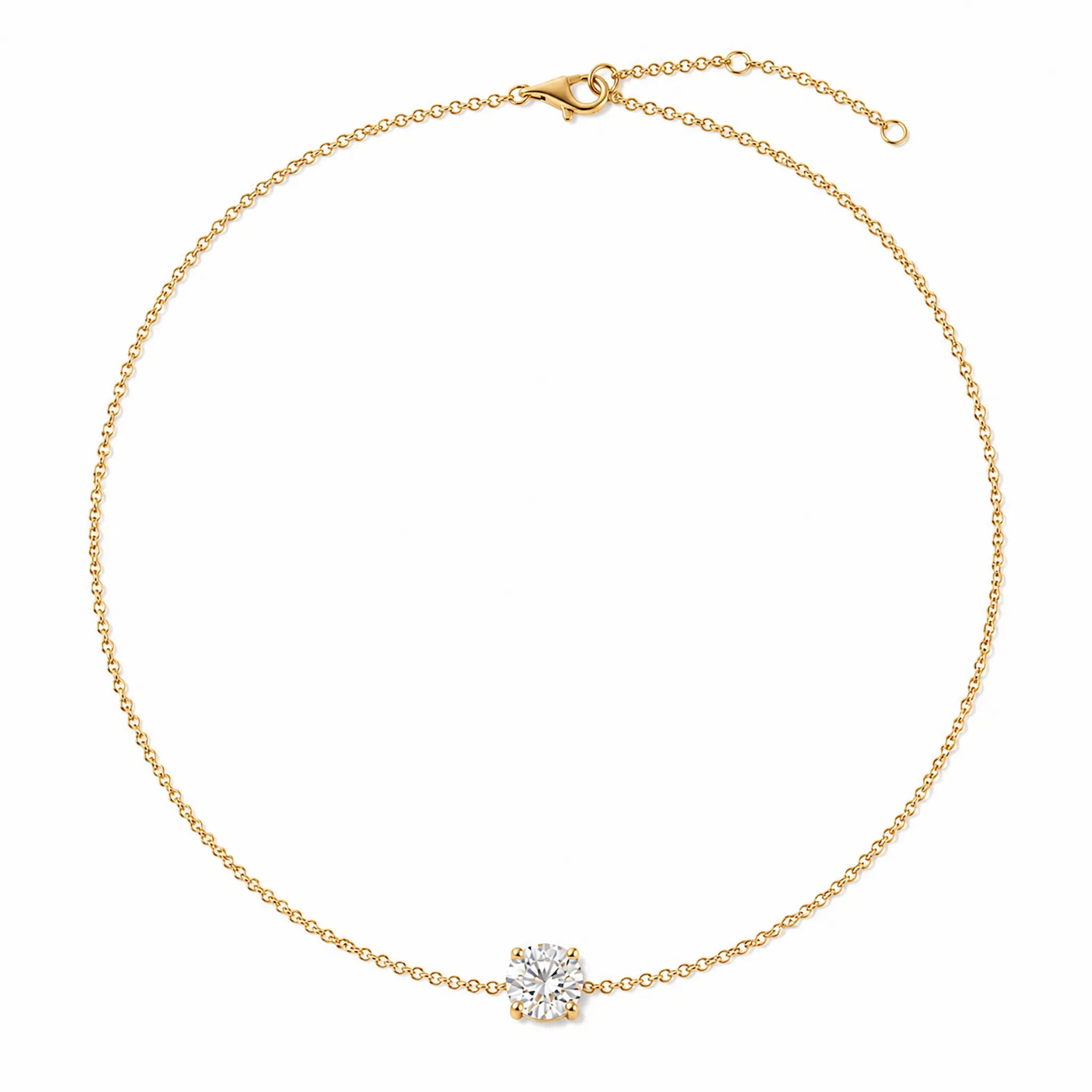 Bracelet SAONA en or jaune 18 carats avec diamant rond de laboratoire – vue complète avec chaîne ajustable et fermoir mousqueton